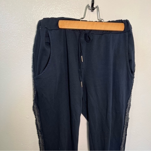 Navy Blue Sweatpants Sequin Side Stripes - Picture 2 of 10